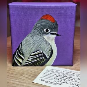 Hand-painted Ruby Crowned Kinglet Canvas Painting